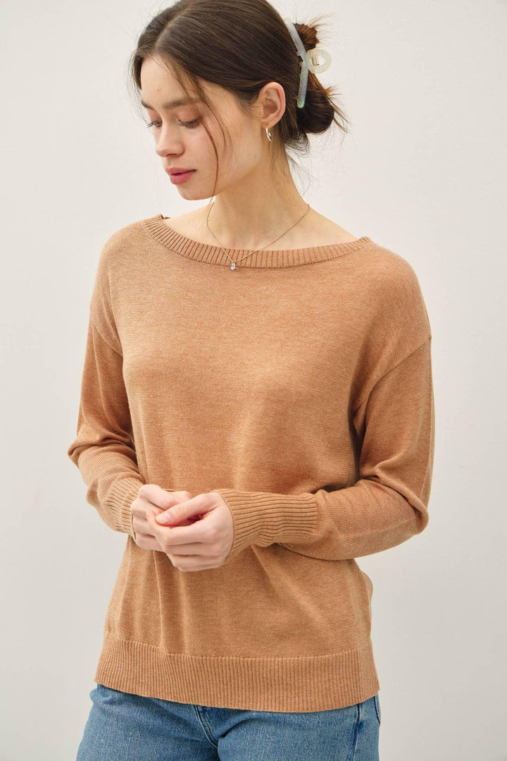 WOOL BLENDED ULTRA SOFT BOAT NECK BASIC SWEATER