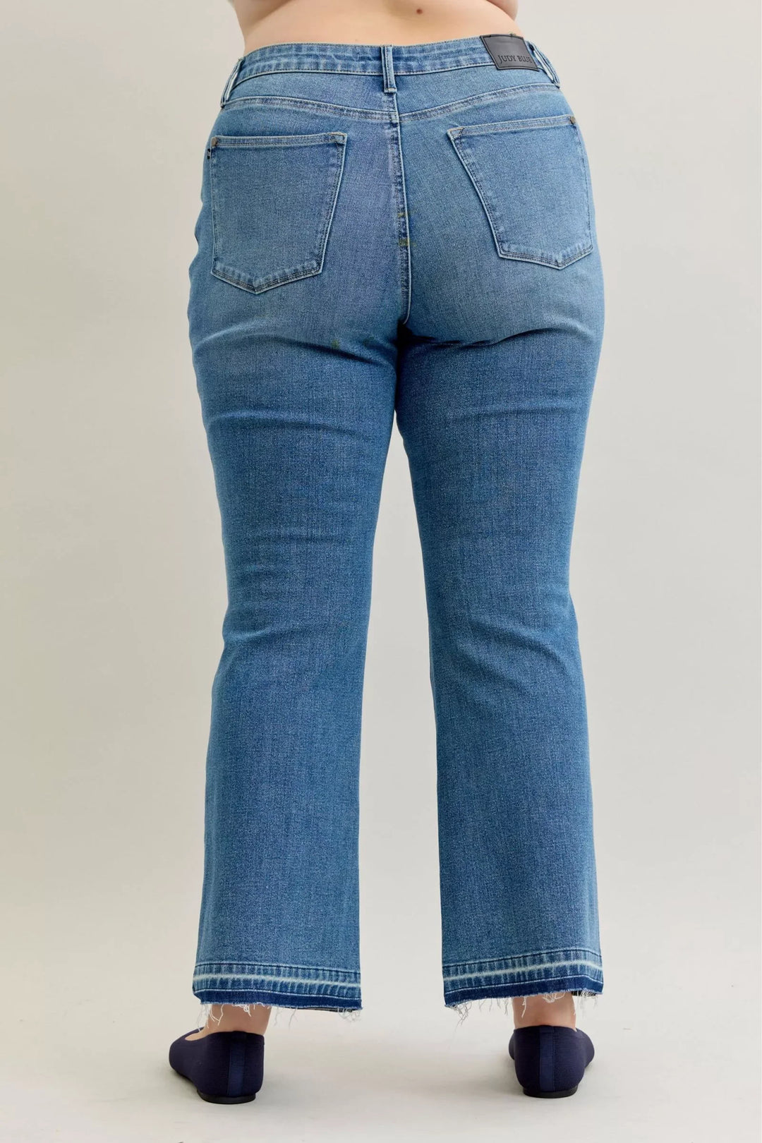 Denim - Judy Blue Full Size Mid Rise Slim Bootcut Tummy Control Release Hem Jeans Plus Size - - Cultured Cloths Apparel