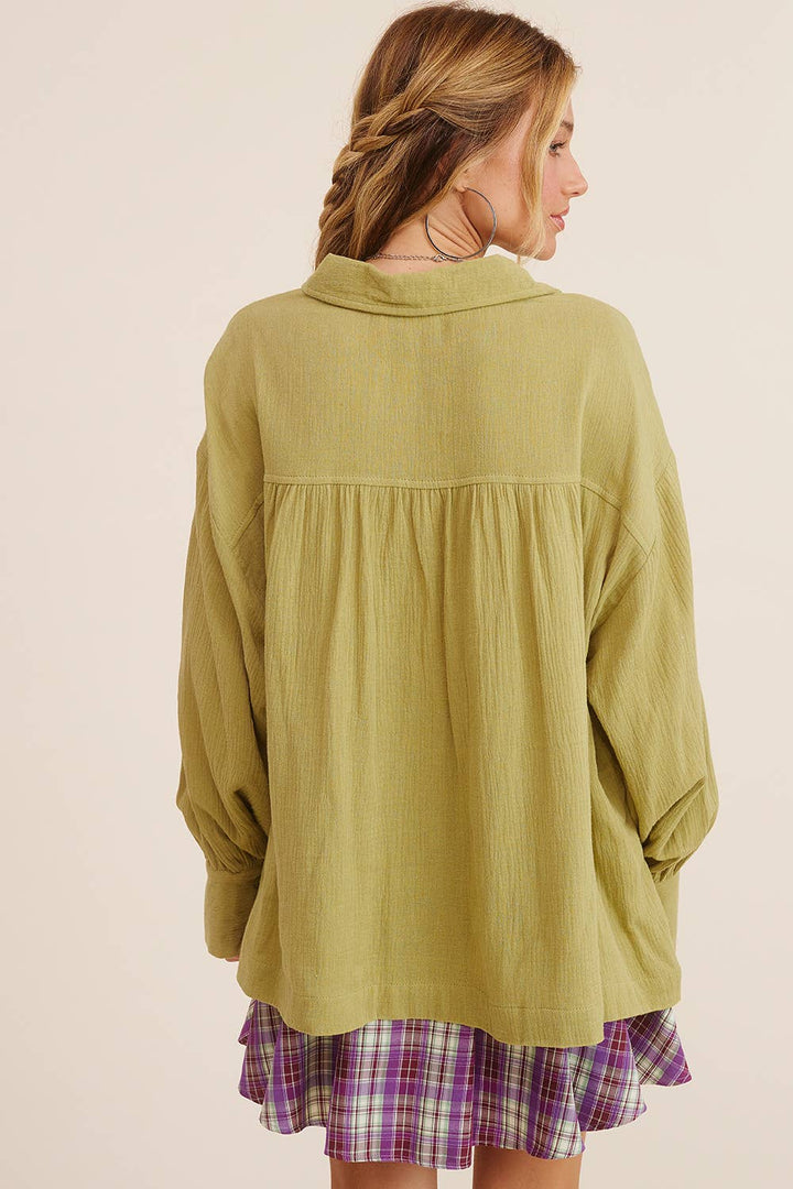Women's Long Sleeve - Gauze Button-Down Shirt - - Cultured Cloths Apparel