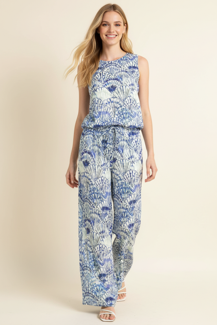 Women's Sleeveless - SEASHELL PRINT TOP WITH PLEATED DETAIL - - Cultured Cloths Apparel
