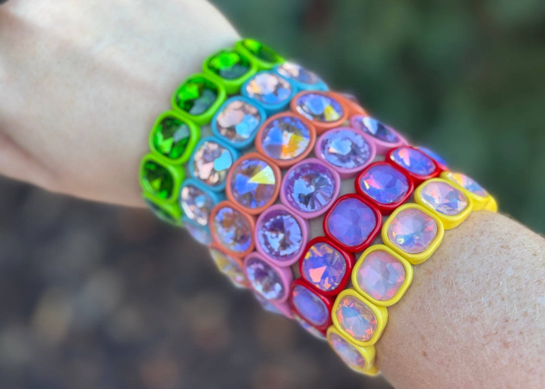 Accessories, Bracelets - Enamel Stretch Bracelet - Rounded Gems - Elise - Asst Colors - - Cultured Cloths Apparel