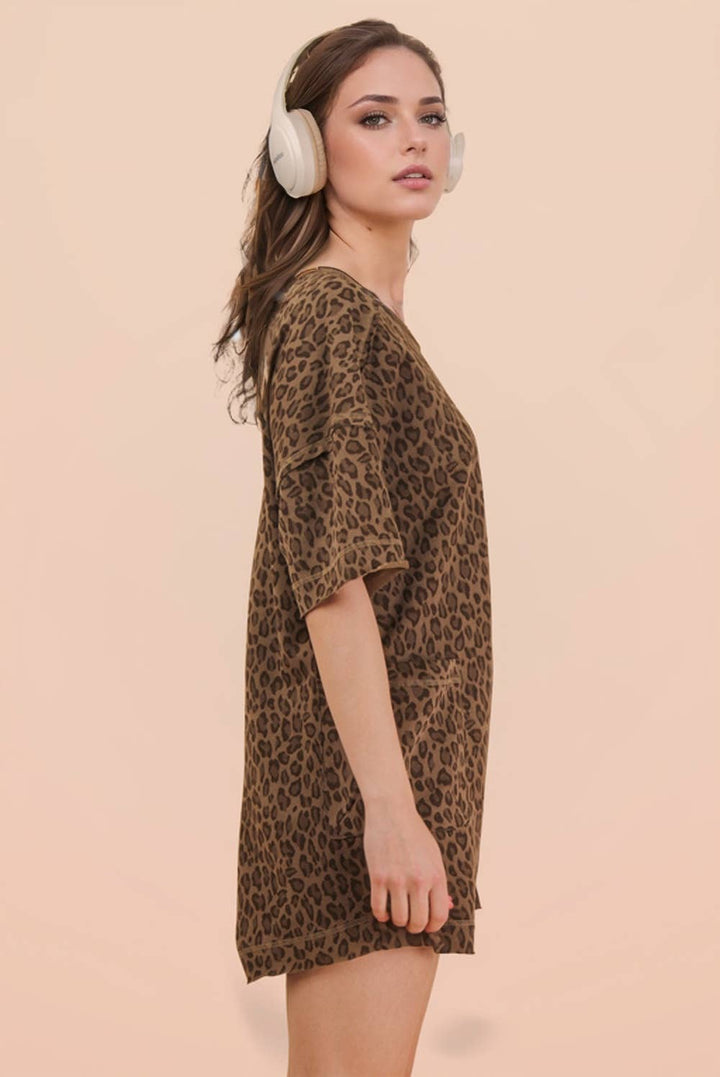 Women's Rompers - Leopard Printed Knit Comfy Romper - - Cultured Cloths Apparel