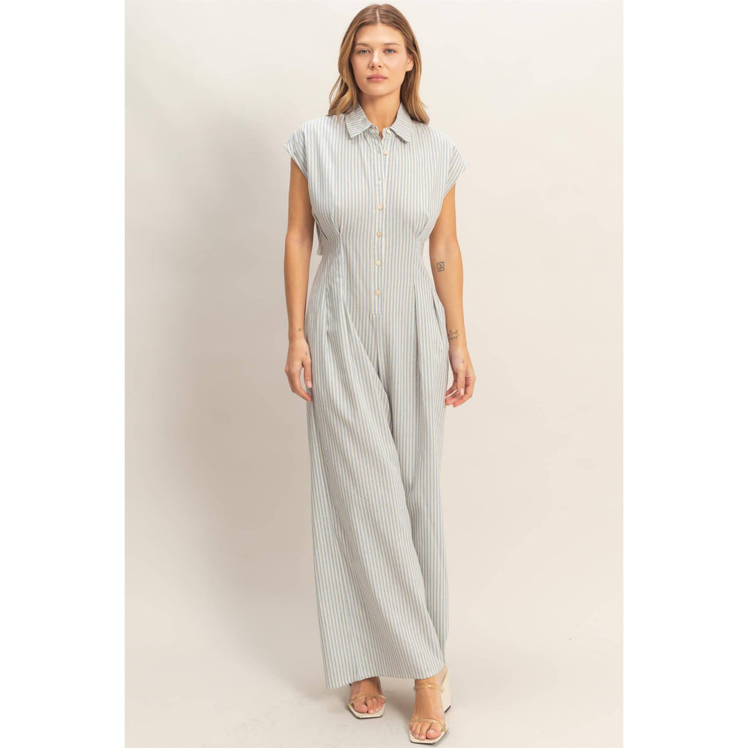 Striped Button Down Jumpsuit