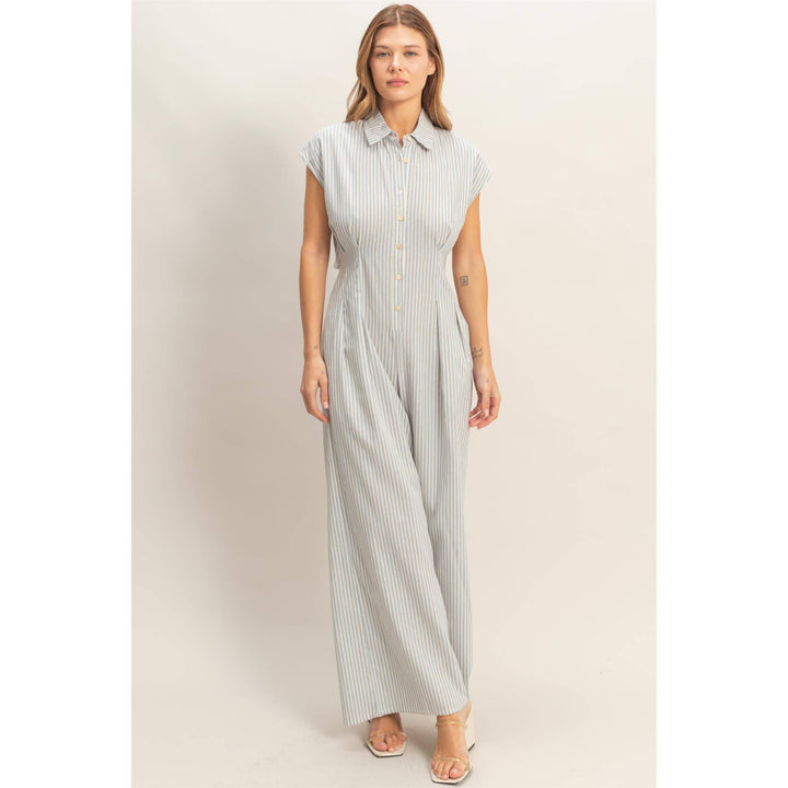 Striped Button Down Jumpsuit