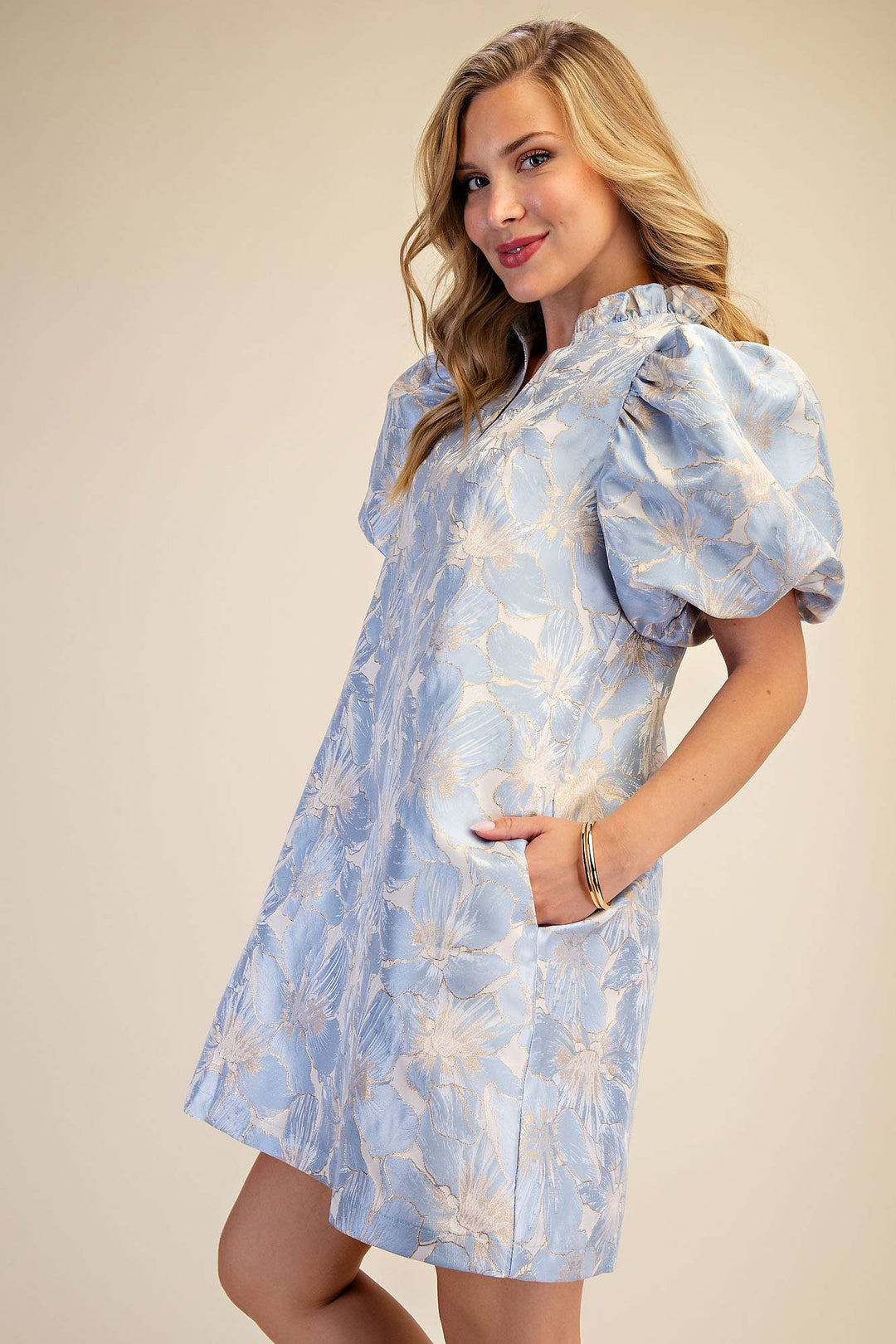 Dresses - Ruffle V-Neck Puff Sleeve Mini Dress - Spring / Summer - - Cultured Cloths Apparel