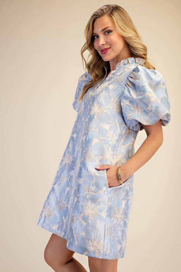 Dresses - Ruffle V-Neck Puff Sleeve Mini Dress - Spring / Summer - - Cultured Cloths Apparel