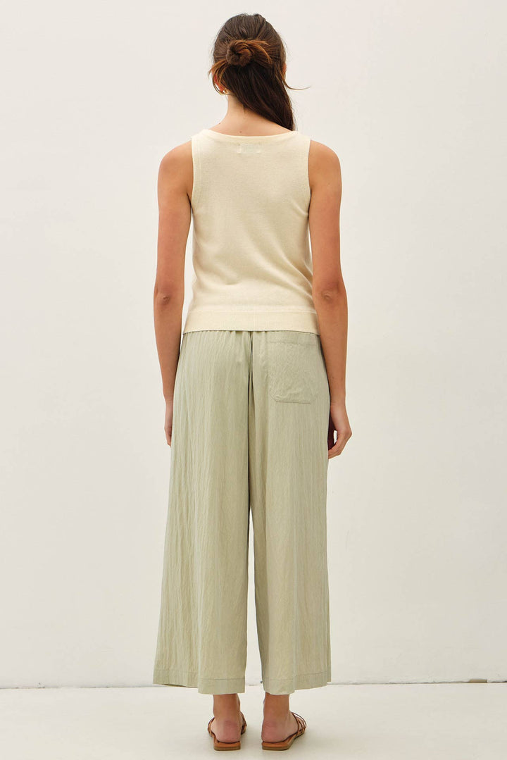 Pants - CRINKLED WIDE LEG CROPPED PULL ON PANTS - - Cultured Cloths Apparel