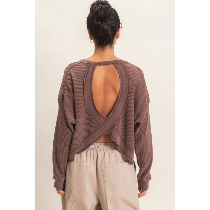 Mineral Wash Waffle Open Back Top