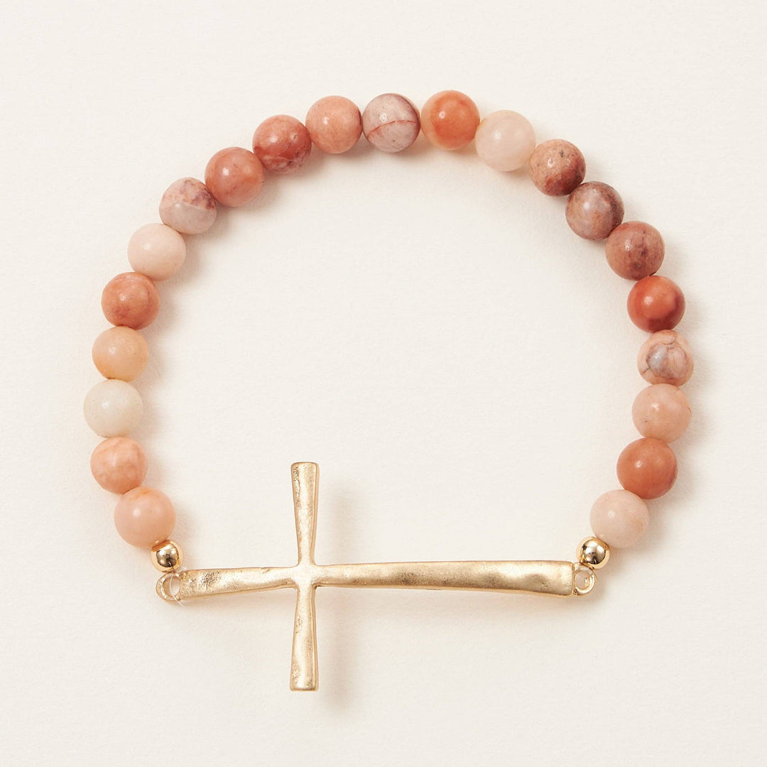 Accessories, Bracelets - Natural Stone Cross Stretch Bracelet - - Cultured Cloths Apparel
