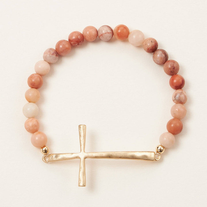 Accessories, Bracelets - Natural Stone Cross Stretch Bracelet - - Cultured Cloths Apparel