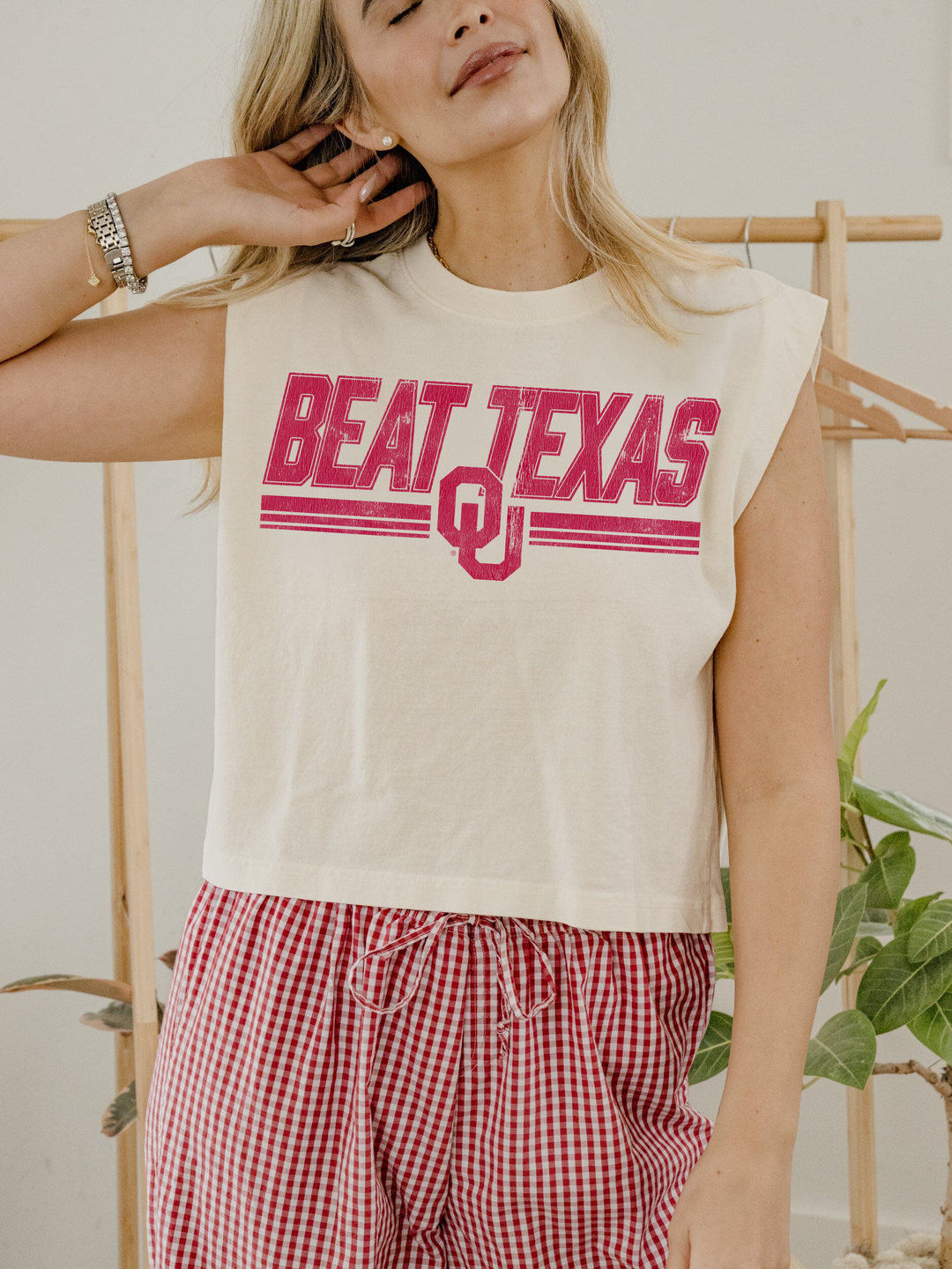 OU Sooners Retro College Beat Texas Off White Tank