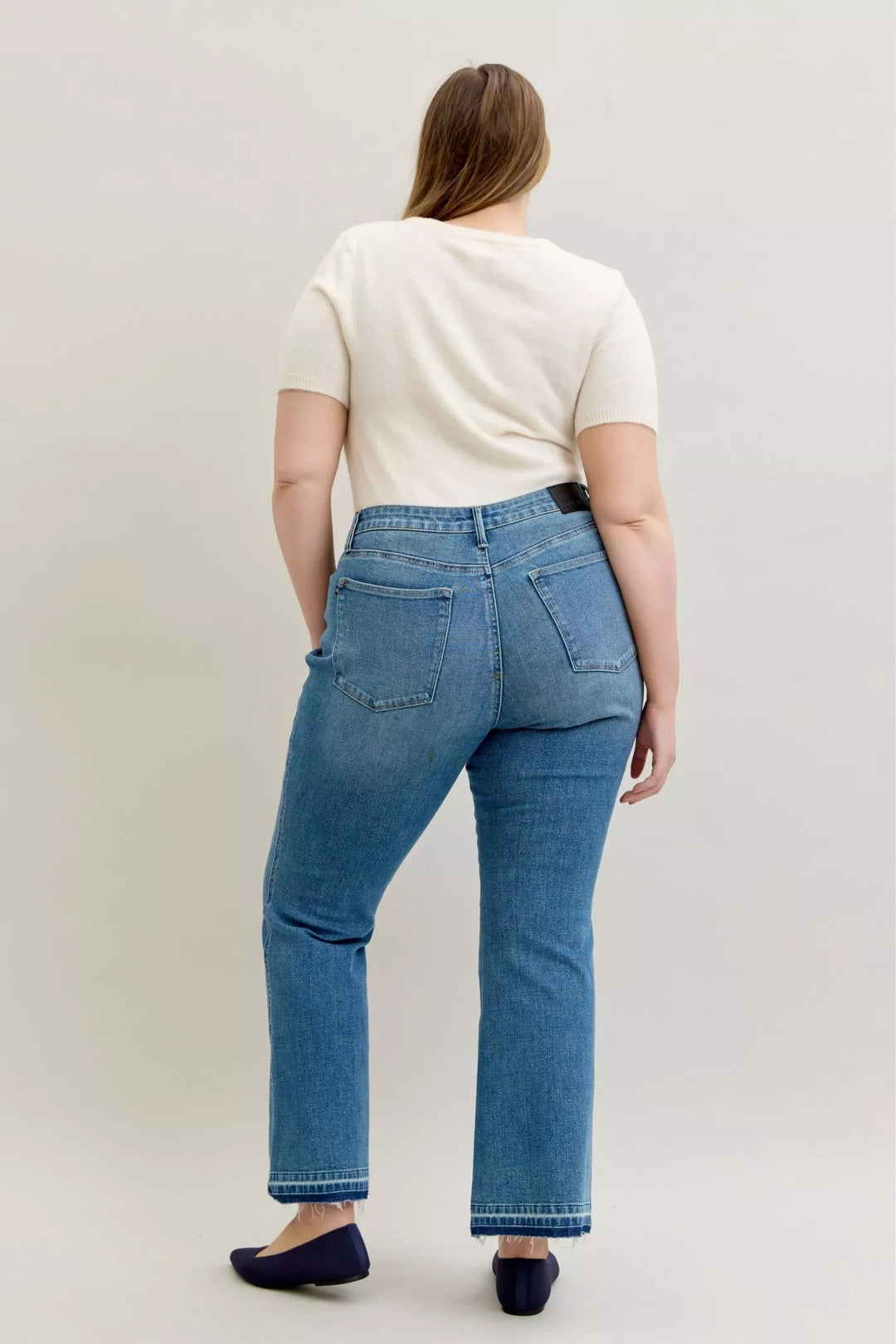 Denim - Judy Blue Full Size Mid Rise Slim Bootcut Tummy Control Release Hem Jeans Plus Size - - Cultured Cloths Apparel