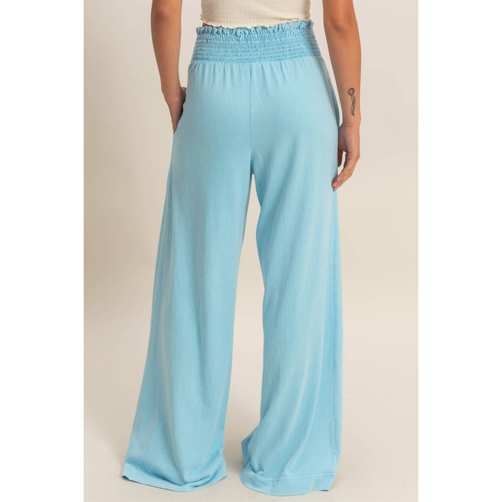 Mineral Washed Wide-Leg Smocked Waist Pants