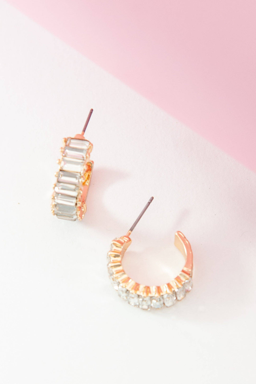 Accessories, Earrings - BAGUETTE STONE CIRCLE HOOP EARRINGS | 31E23775 - - Cultured Cloths Apparel