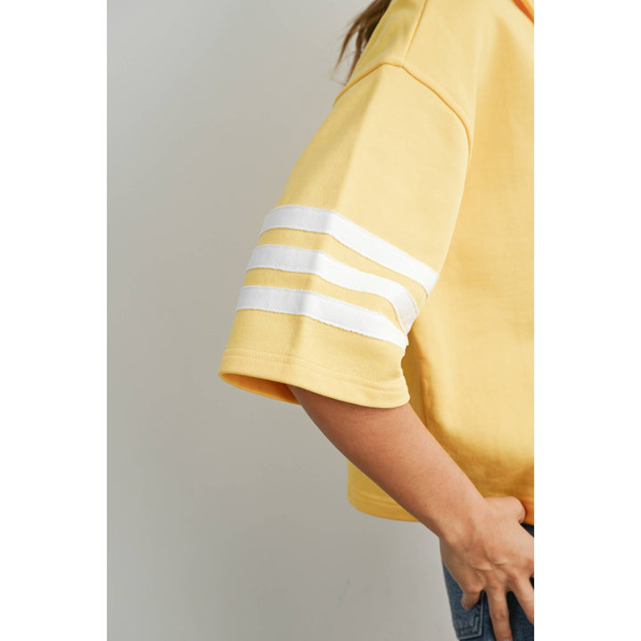 Women's Short Sleeve - Striped Sleeve Quarter-Zip Pullover - - Cultured Cloths Apparel