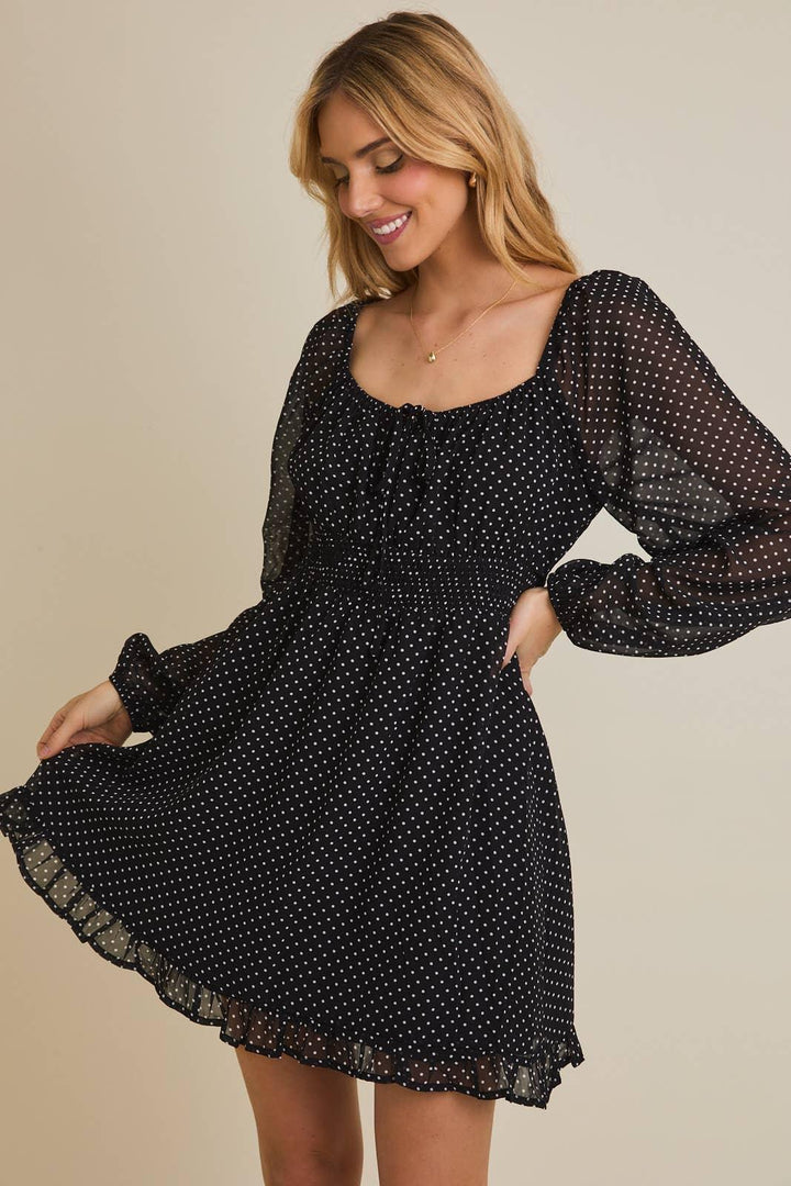 Women's Dresses - PUFF LONG SLEEVE SMOCKED MINI DRESS - - Cultured Cloths Apparel