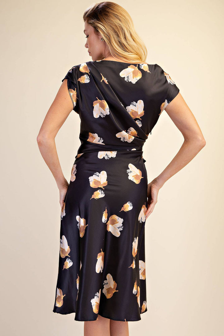Floral Asymmetrical Neck Midi Dress