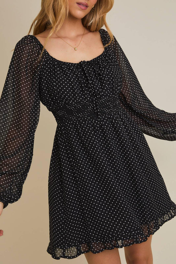 Women's Dresses - PUFF LONG SLEEVE SMOCKED MINI DRESS - - Cultured Cloths Apparel