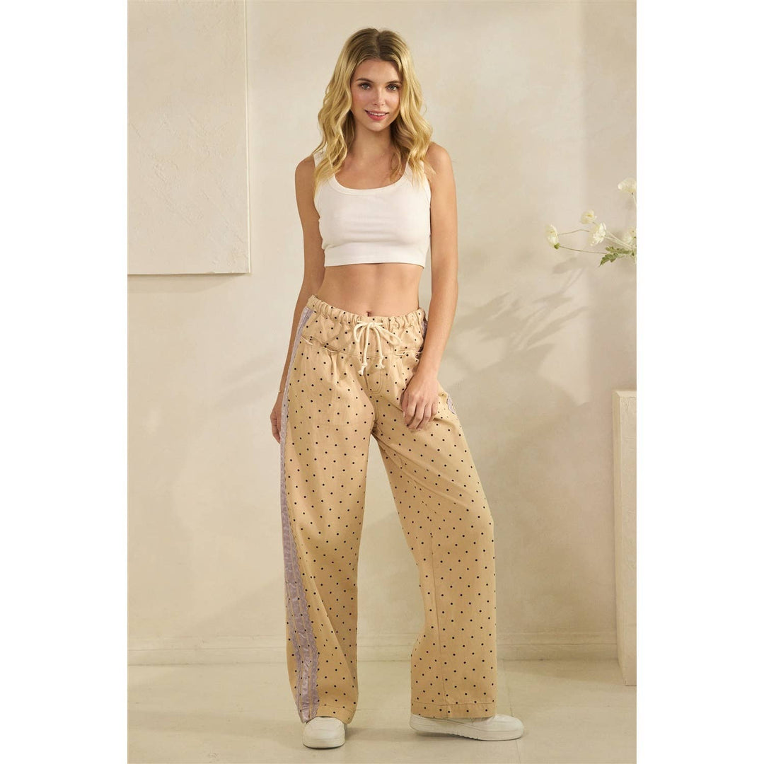 Polka Dot Pants with Satin Contrast Accents
