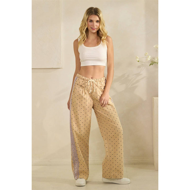Polka Dot Pants with Satin Contrast Accents