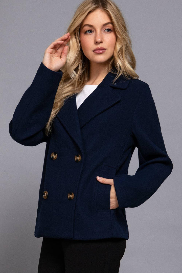 Outerwear - Long Sleeve Soft Felt Short Peacoat - LARGE - Cultured Cloths Apparel