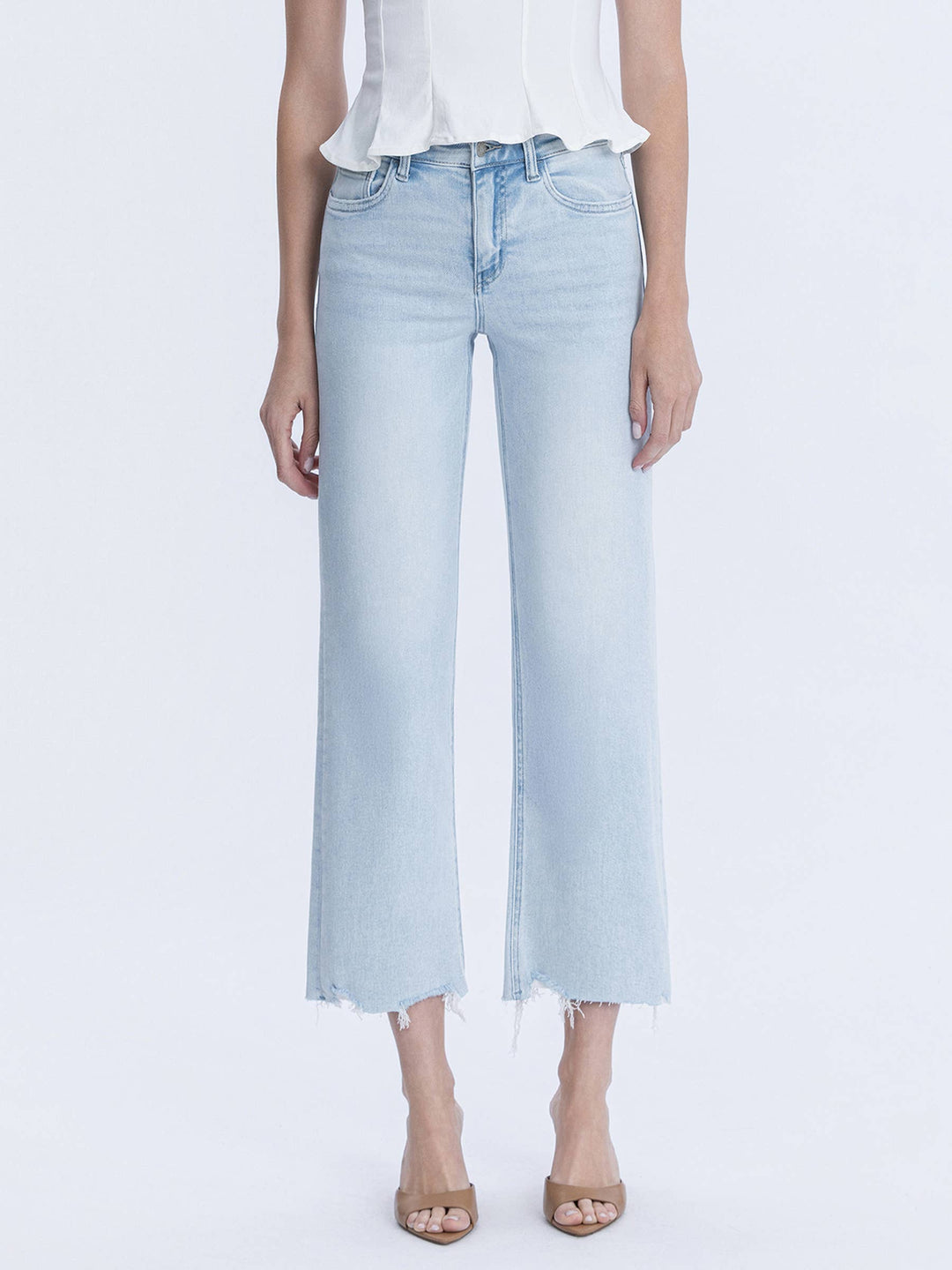 Denim - HIGH RISE LIGHT WASH SLIM WIDE JEANS - MERITORIOUS - Cultured Cloths Apparel