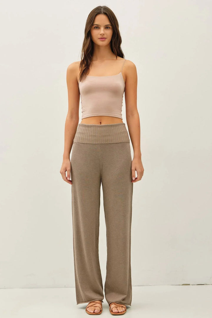 FINE KNIT FOLD OVER RIBBED WAIST SWEATER PANTS