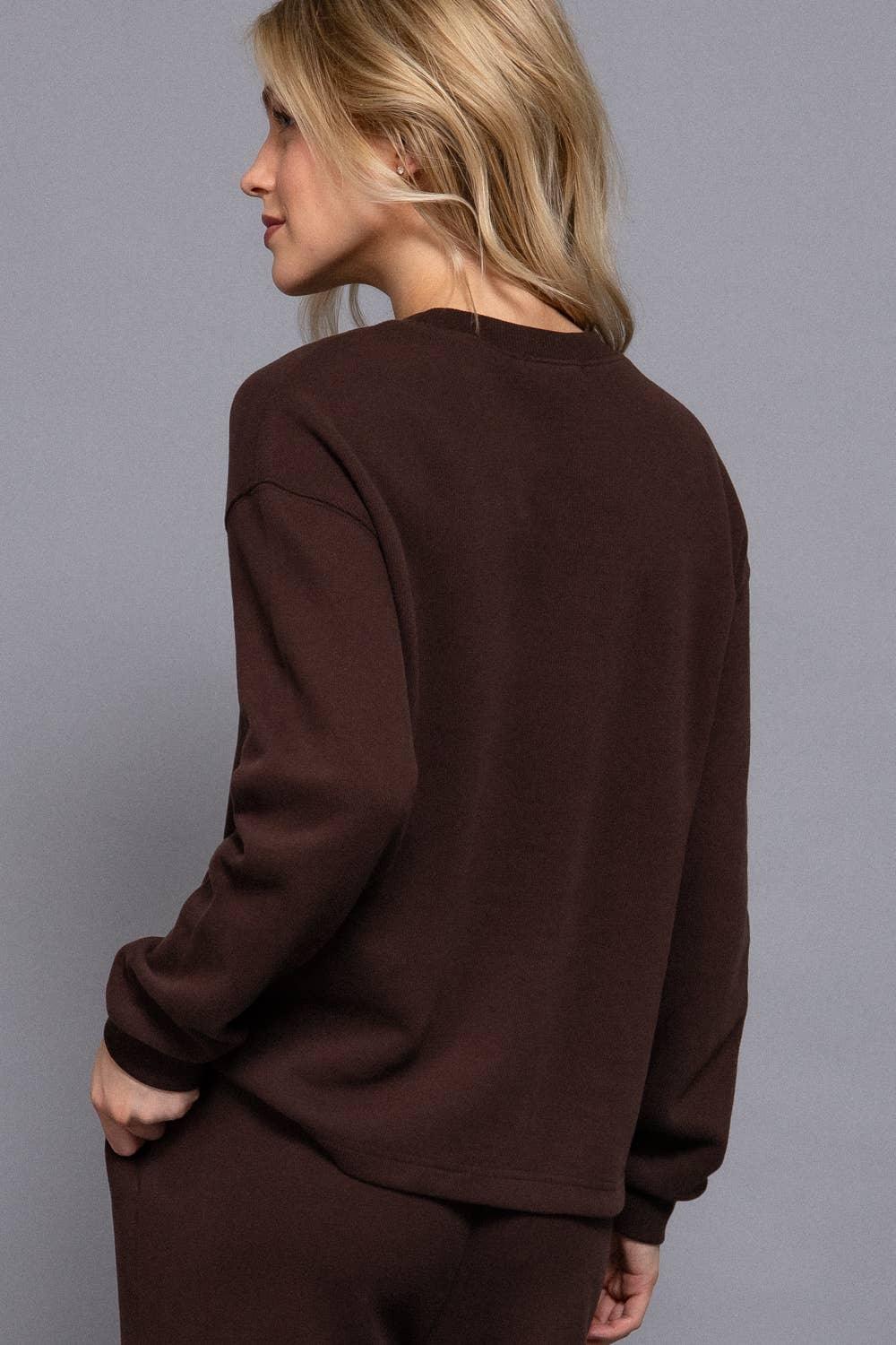 Women's Sweaters - Long Sleeve Round Neck Soft Knit Top - brown - Cultured Cloths Apparel
