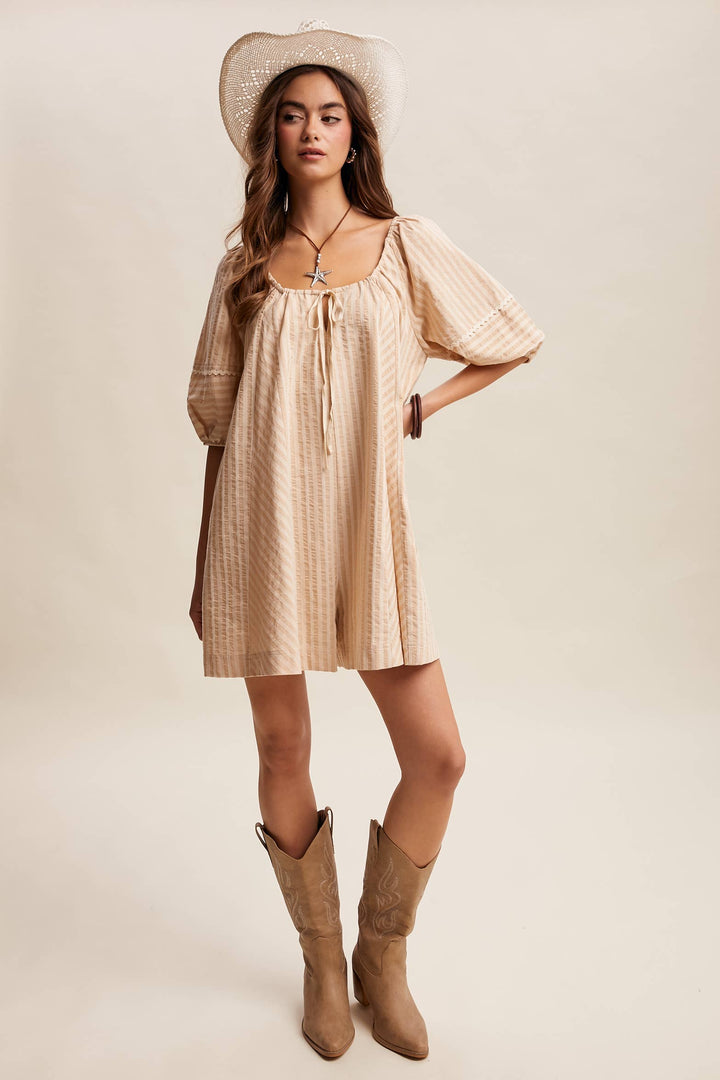 Romper - Striped Puff Sleeve Romper - - Cultured Cloths Apparel