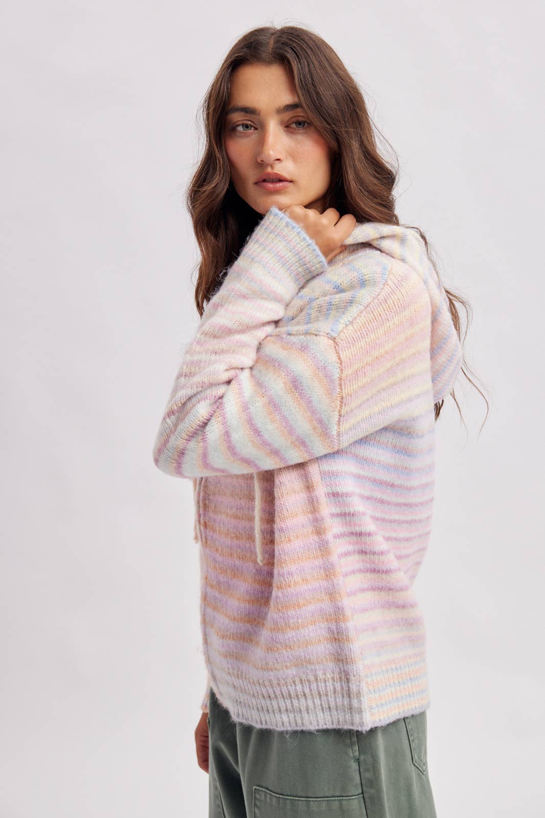 MULTI STRIPE ZIP SWEATER HOODIE