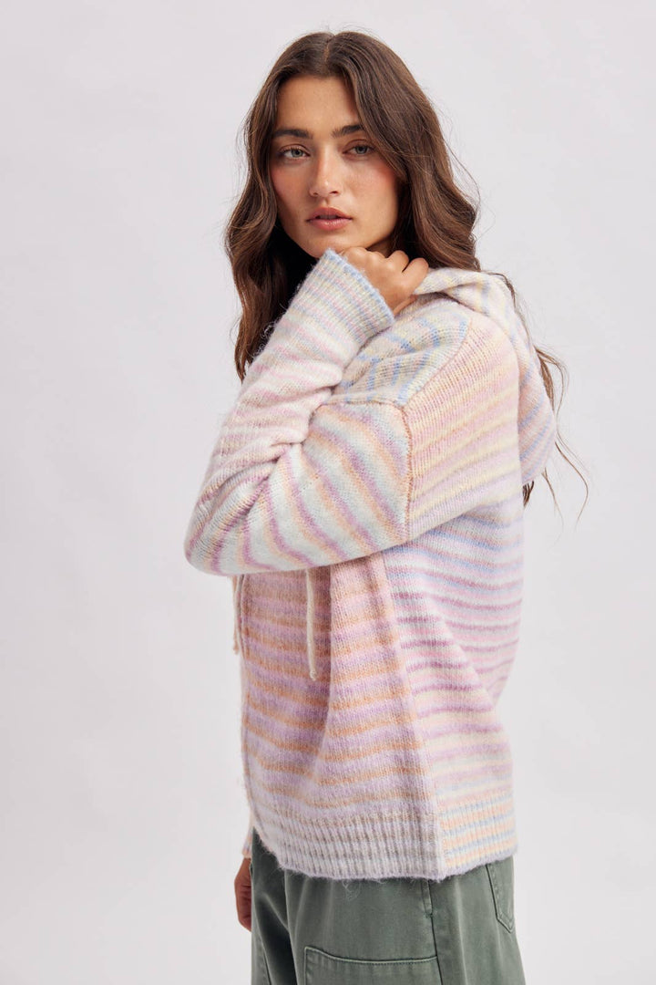MULTI STRIPE ZIP SWEATER HOODIE