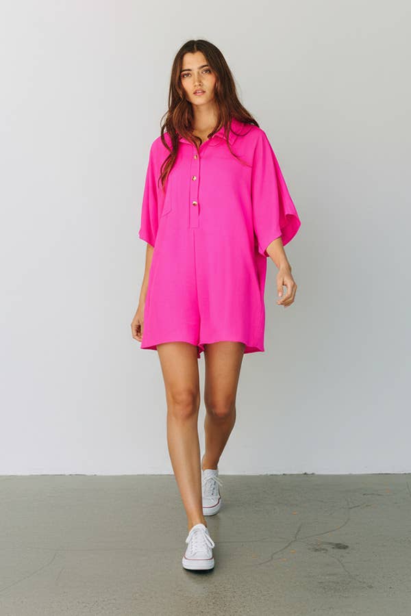 Airflow Collared Oversize Woven Solid Romper