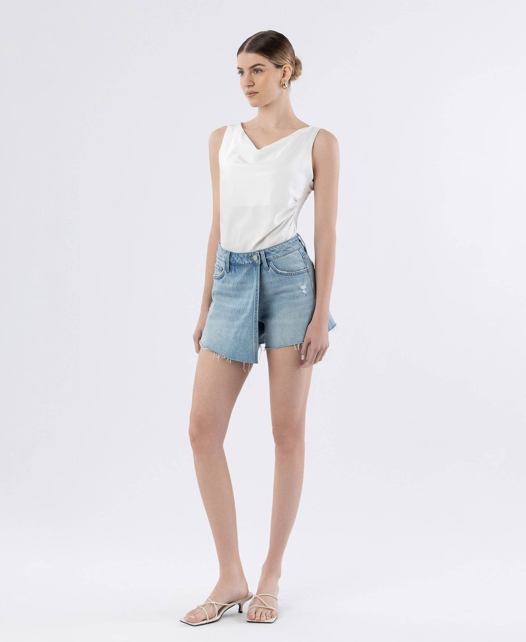- HIGH RISE RAW HEM DENIM SKORT T6825 - - Cultured Cloths Apparel
