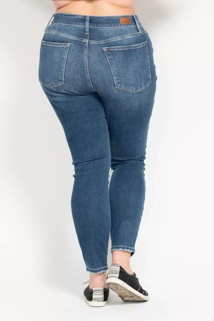 Denim - Judy Blue Full Size High Rise Button Fly Skinny Jeans Plus Size - - Cultured Cloths Apparel
