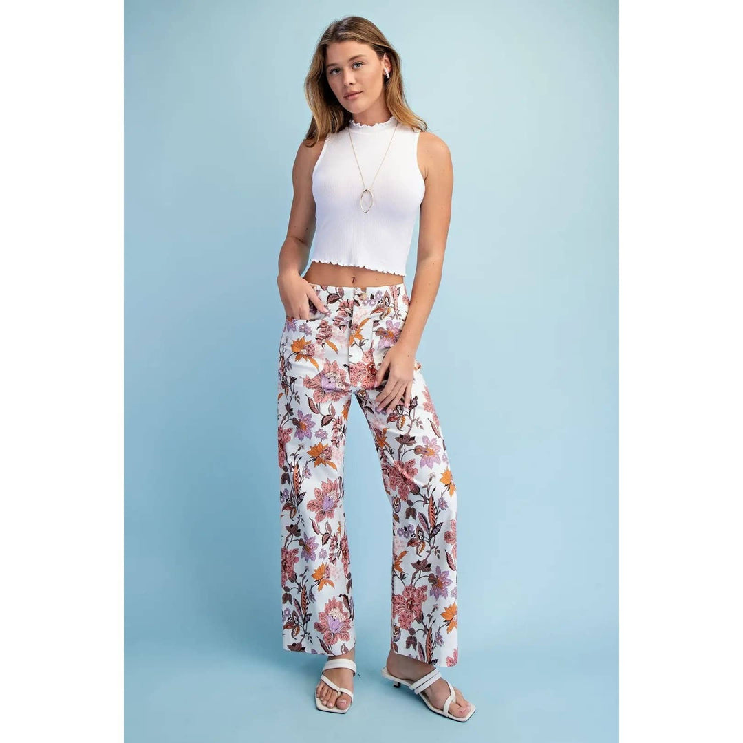 Pants - Floral Ankle Cropped Pants - - Cultured Cloths Apparel