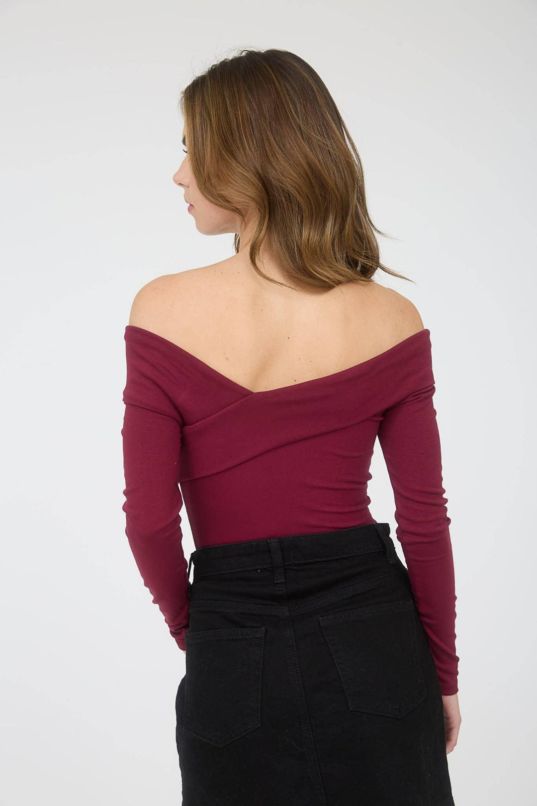Women's Long Sleeve - OFF SHOULDER WRAP DETAIL LONG SLEEVE KNIT TOP - - Cultured Cloths Apparel
