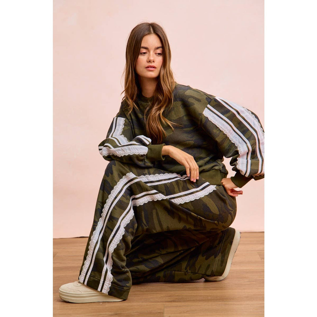 Pants - CAMOUFLAGE FRENCH TERRY LACE CONTRAST SWEATPANTS - - Cultured Cloths Apparel