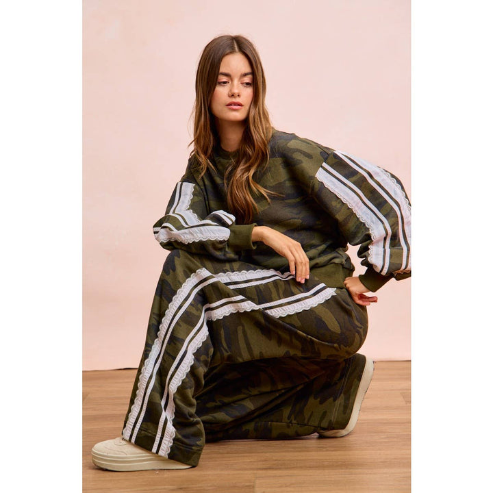 Pants - CAMOUFLAGE FRENCH TERRY LACE CONTRAST SWEATPANTS - - Cultured Cloths Apparel