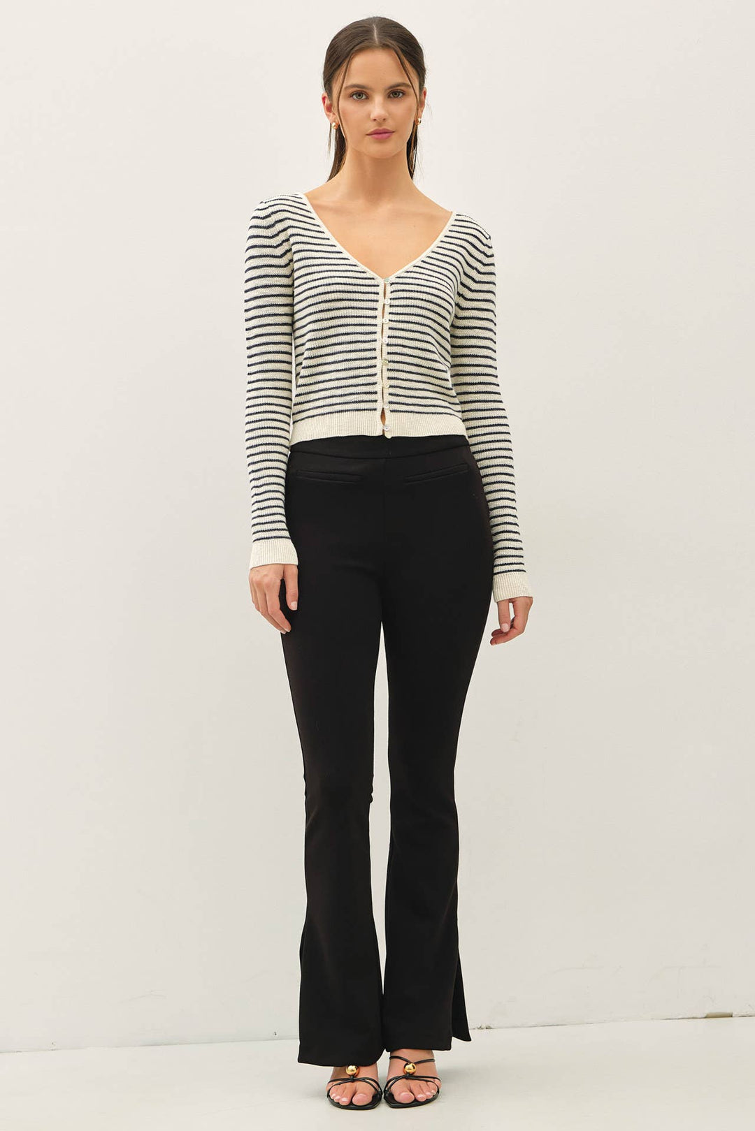 STRIPE CROPPED VNECK CARDIGAN