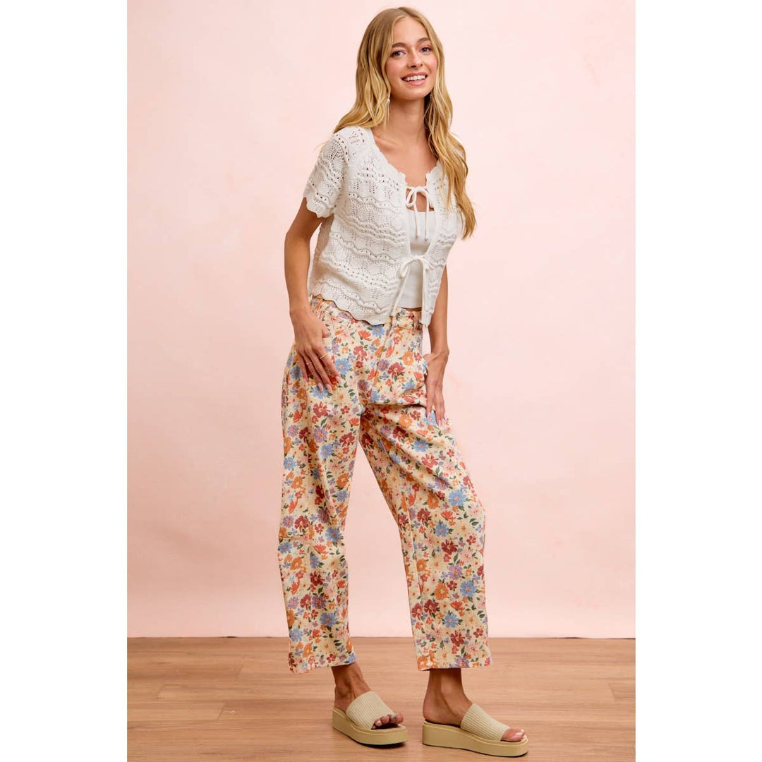 Pants - WASHED FLORAL PRINTED TWILL BARREL PANTS - - Cultured Cloths Apparel