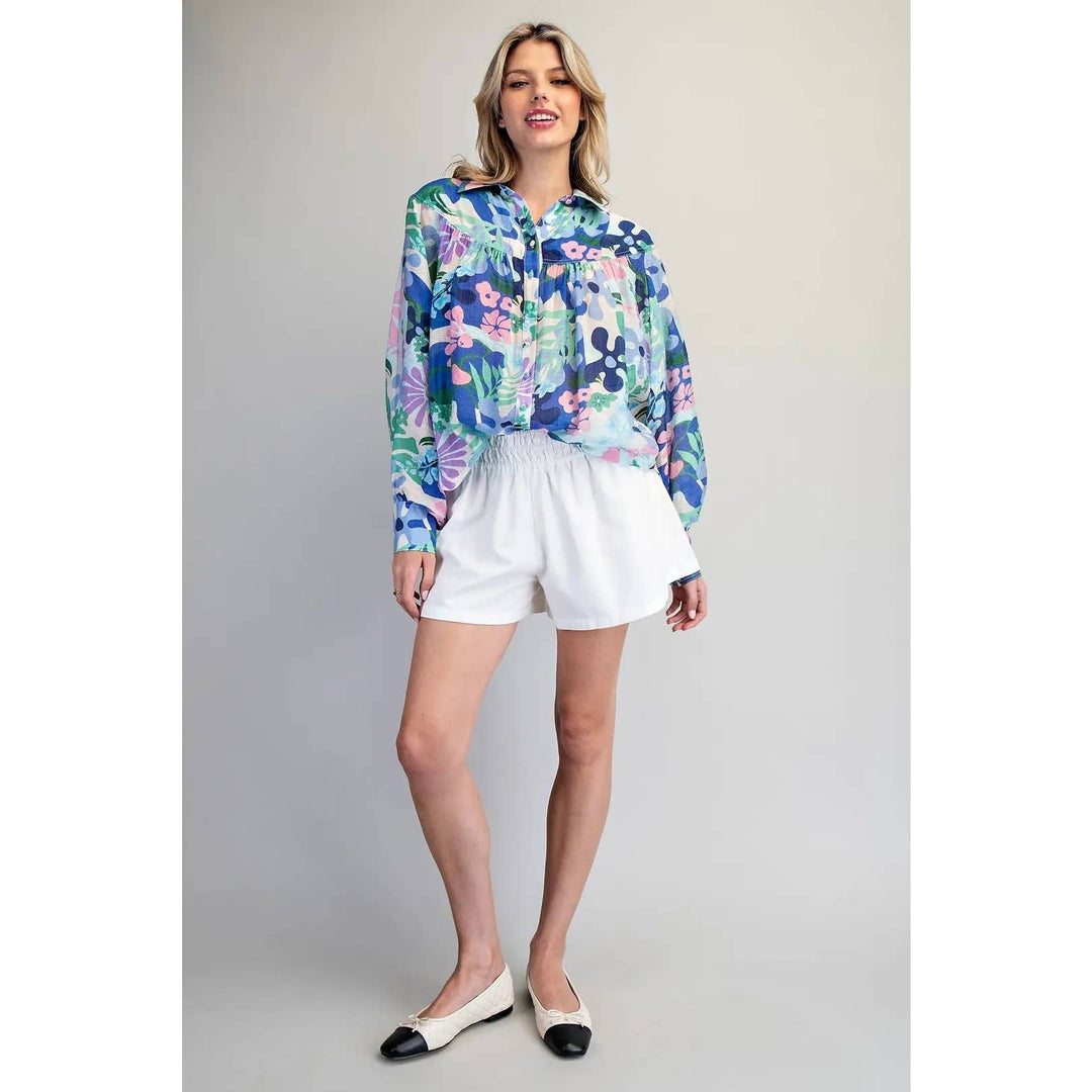 Blue Floral Print Blouse