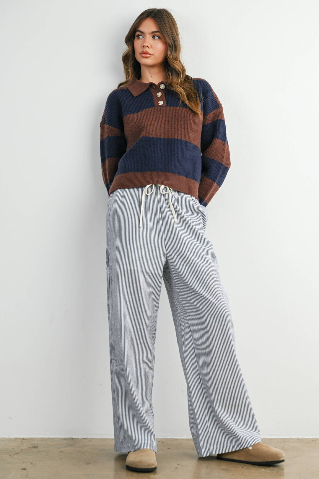 Pants - Drawstring Waist Striped Pants - - Cultured Cloths Apparel