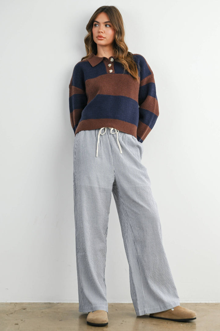 Pants - Drawstring Waist Striped Pants - - Cultured Cloths Apparel
