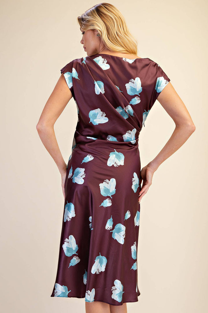 Floral Asymmetrical Neck Midi Dress