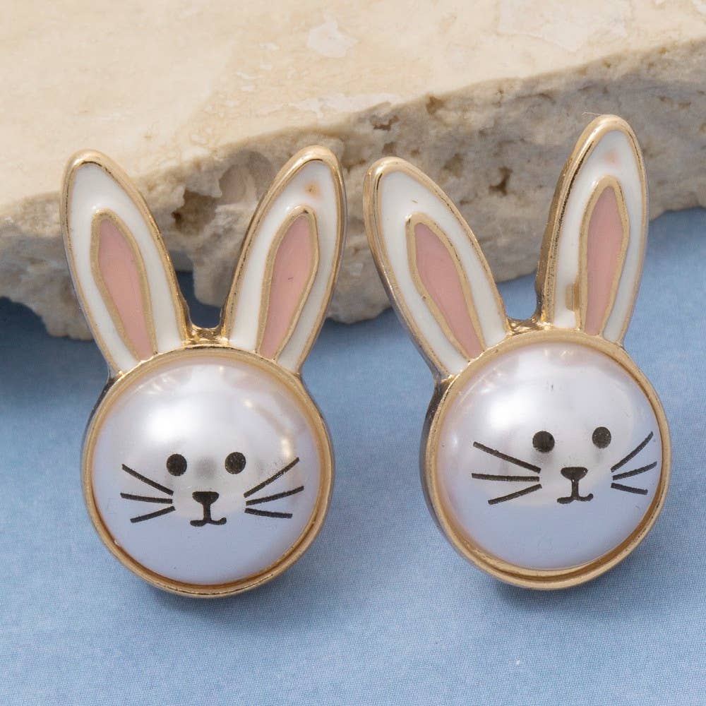 Accessories, Earrings - Pearl And Enamel Bunny Head Stud Earrings - - Cultured Cloths Apparel