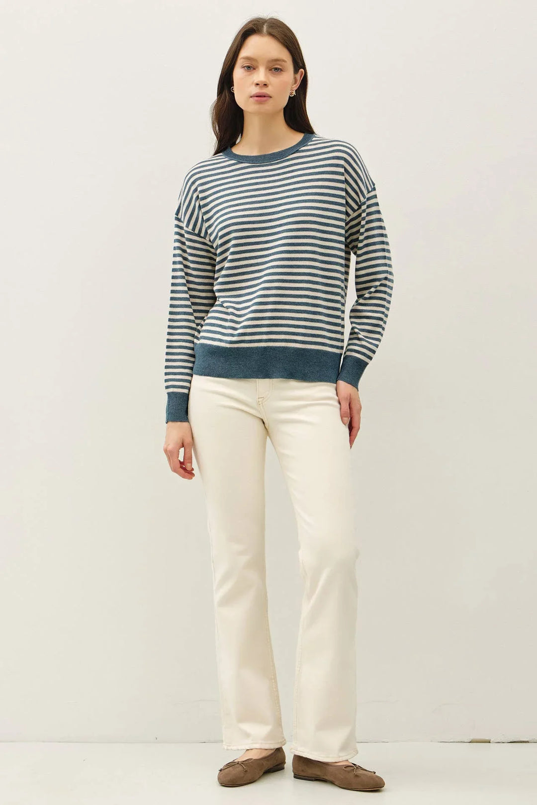 WOOL BLENDED STRIPED SWEATER TOP
