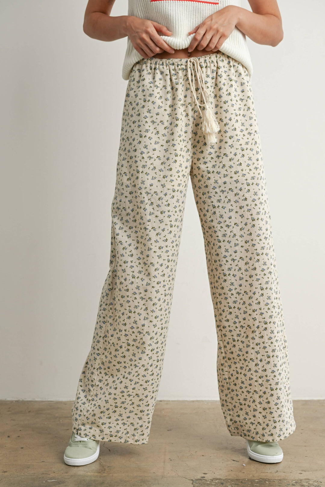 Pants - Floral Print Drawstring Pants - - Cultured Cloths Apparel