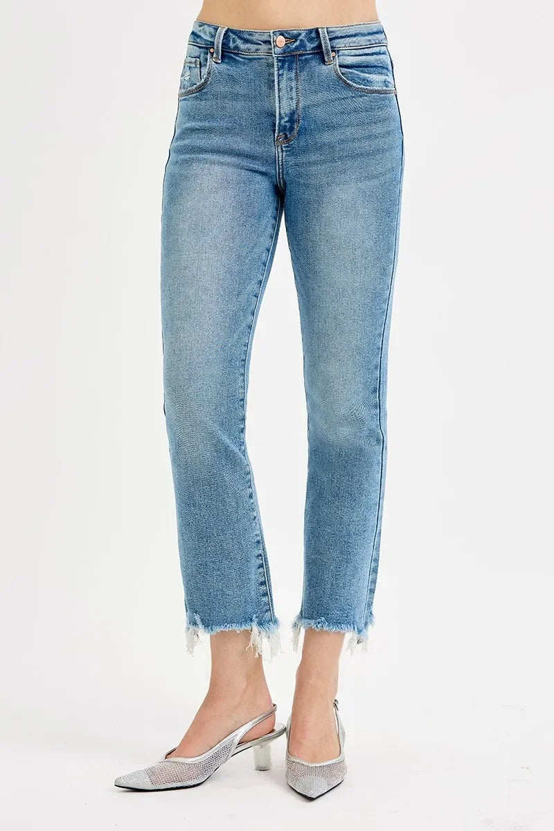 Denim - RISEN Full Size High Rise Crop Straight Slim Jeans Plus Size - - Cultured Cloths Apparel
