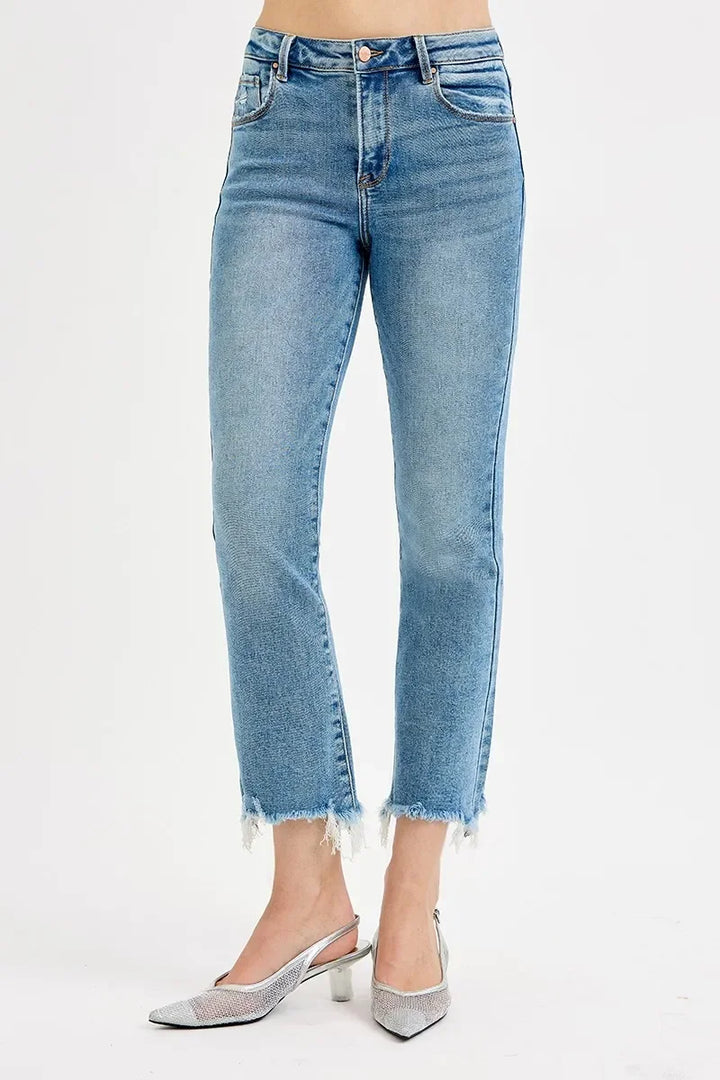 Denim - RISEN Full Size High Rise Crop Straight Slim Jeans Plus Size - - Cultured Cloths Apparel