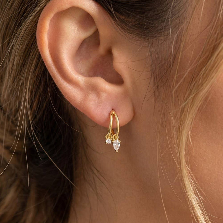 Accessories, Earrings - Gold Dipped Cz Two Row Hoop Earrings - G - Cultured Cloths Apparel